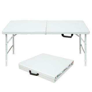 Table Pliante Robuste Portable 125 Cm, Hauteur Réglable, Blanc