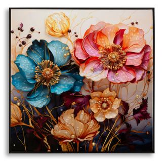 Tableau Moderne Narcy 82x82 Cm Cadre Bois Et Métal Multicolore