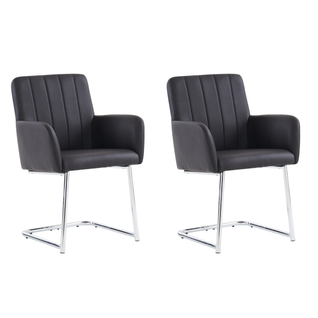 Lot De 2 Chaises Salle à Manger, Fauteuil Rayures Verticales, Pieds Métal Zigzag, Noir