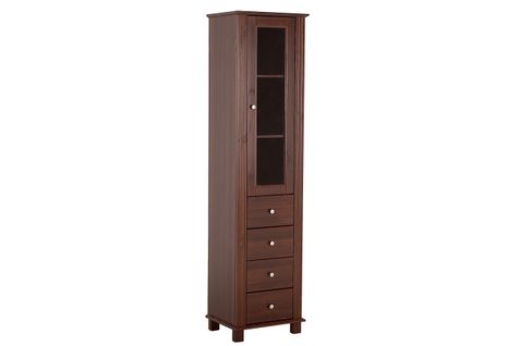Meuble Haut 1 Porte 4 Tiroirs En Bois Naturel Brun, 180 Cm
