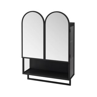 Armoire Miroir Noire 60 Cm à Double Porte Arquée Avec étagère Et Porte-serviettes Murale