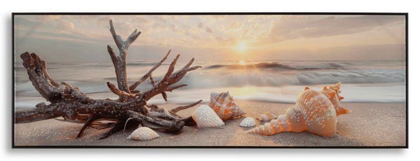 Toile Plage B Avec Cadre 152x4x52 Cm Multicolore Coquillages Et Bois Bord De Mer