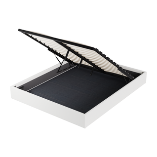 Lit Coffre 120 x 190 cm, Sommier à lattes en bois, Cadre en tissu blanc