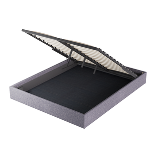 Lit Coffre 140 x 190 cm, Sommier à lattes en bois, Cadre en tissu gris