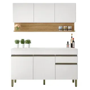 Cuisine Equipée 6 Portes 1 Tiroir Chêne Et Blanc 7 Niches L 120 H 200 P 53.3 Cm