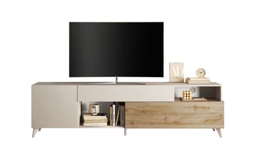Meuble TV L240cm MONACO imitation chêne et brun rosé