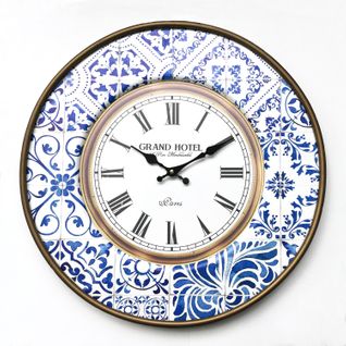 Horloge Décorative Metal Blanc Bleu Analogique 50x50x4,5
