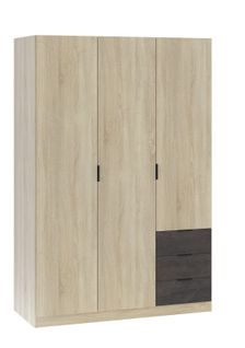 Armoire 3 portes + 3 tiroirs AYALA imitation Chêne et noir