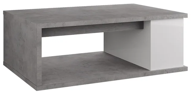 Table basse plateau relevable avec coffre DESPACITO Imitation béton et blanc