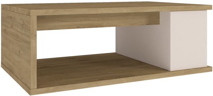 Table basse plateau relevable avec coffre DESPACITO Imitation chêne et Blanc