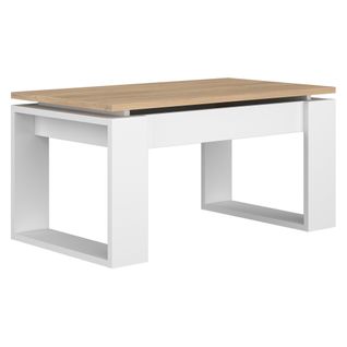 Table basse avec plateau relevable COSMIT imitation chêne et blanc