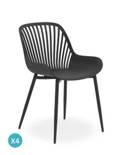 Lot De 4 Fauteuils En Polypropylène Couleur Gris Avec Pieds En Métal