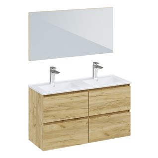 Meuble de salle de bain 120cm GALAPAGOS 2 Imitation chêne brut et blanc