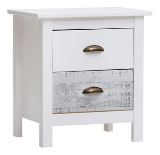 Chevet 2 tiroirs MOANA - bois massif Blanc