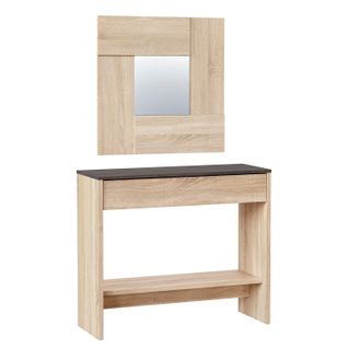 Meuble D'entrée Pablo 1 Tiroir Et Miroir, Chêne Et Rouille, 92 Cm Largeur