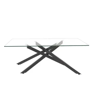 Table Basse Rectangulaire - Verre Trempé Et Métal - Noir - 120 X 60 X 46 Cm