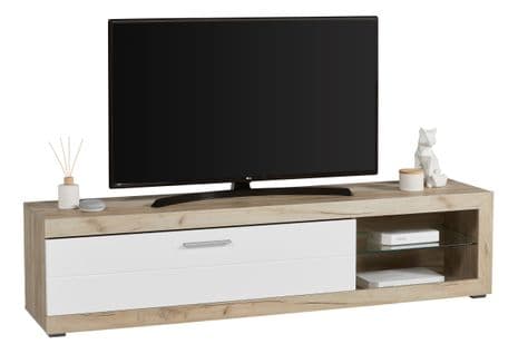 Long meuble TV L.181 REMO imitation chêne gris/blanc