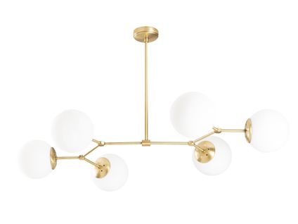 Suspension En Métal 6 Globes Damar - L. 100 X H. 52 Cm - Doré Et Blanc