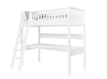 Nordic - Lit Mezzanine Xl Enfant 90 X 200 Avec Échelle Inclinée En Bois - Blanc