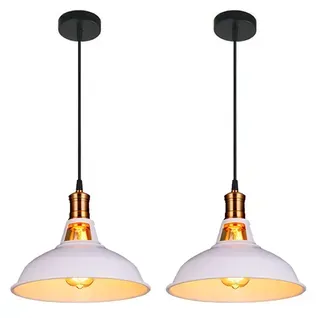 2 Pack Suspension Industrielle Vintage E27 Lustre Abat-jour Retro Pour Cuisine Salon Chambre Blanc