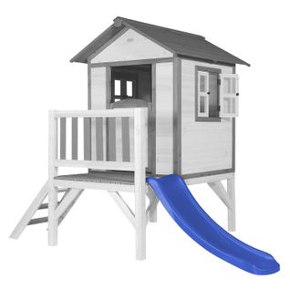 Maison Enfant Beach Lodge Xl En Blanc Avec Toboggan Bleu   Maison De Jeux En Bois Ffc Pour Les