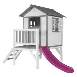 Maison Enfant Beach Lodge Xl Blanc Avec Toboggan Violet   Maison De Jeux En Bois Ffc Pour Les