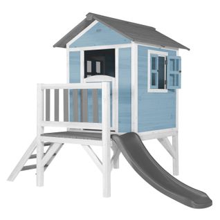 Maison Enfant Beach Lodge Xl En Bleu Avec Toboggan En Gris   Maison De Jeux En Bois Ffc Pour
