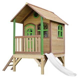 Tom Maison Enfant Avec Toboggan Blanc   Aire De Jeux Pour L'extérieur En Marron et Vert