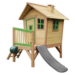 Robin Maison Enfant Avec Toboggan Gris   Aire De Jeux Pour L'extérieur En Marron et Vert