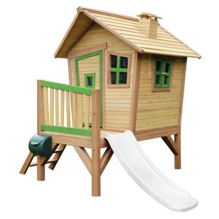 Robin Maison Enfant Avec Toboggan Blanc   Aire De Jeux Pour L'extérieur En Marron et Vert