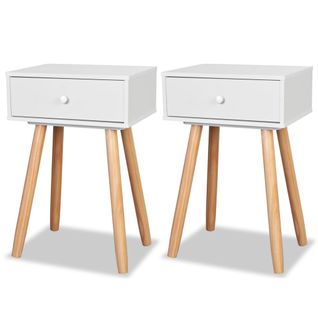 Table De Chevet 2 Pièces Bois De Pin Massif 40 X 30 X 61 Cm Blanc