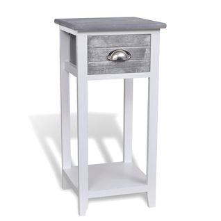 Table De Chevet Avec 1 Tiroir Gris Et Blanc Rectangulaire Armoire De Nuit Rangement Chambre