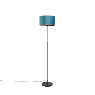 Lampadaire Noir Avec Abat-jour Velours Bleu Avec Or 35 Cm - Parte