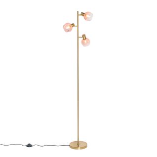 Lampadaire Art Déco Or Avec Verre Rose 3 Lumières - Vidro