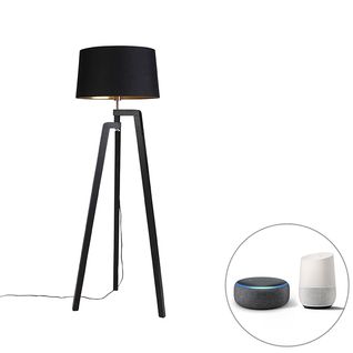 Lampadaire Intelligent Trépied Avec Abat-jour Noir Avec Or 50 Cm Avec Wif A60 - Puros