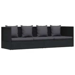 Lit De Jardin Avec Coussin Et Oreiller Résine Tressée Noir