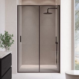 Paroi De Douche Coulissante Pour Niche Calgary 140 X 190 Cm   Noir   Verre De Sécurité Tinte 6 Mm