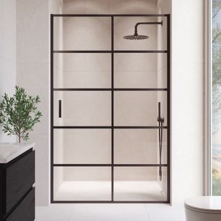 Paroi De Douche Coulissante Pour Niche Calgary 140 X 190 Cm   Noir   Verre De Sécurité Transparent
