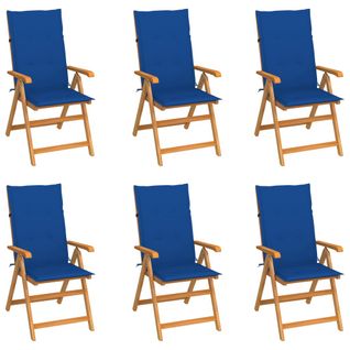 Chaises De Jardin 6 PCs Avec Coussins Bleu Royal Bois De Teck