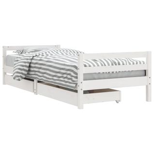 Cadre De Lit D'enfants Tiroirs Blanc 90x190 Cm Bois Pin Massif