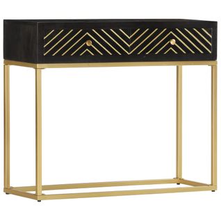 Table Console Noir Et Doré 90x30x75 Cm Bois De Manguier Massif