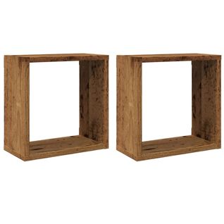 Lot De 2 Étagères Murales - Étagères Flottantes Cube Vieux Bois 30x15x30 Cm