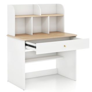 Bureau Enfant, Bureau D'étude, Bureau Droit Bois Avec 1 Tiroir 80 X 48 X 102 Cm Blanc