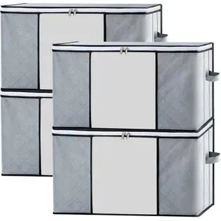 Set De 4 Sacs De Rangement Pliable 60x40cm, Sac De Rangement Sous-le-lit, Capacité 84l, Gris