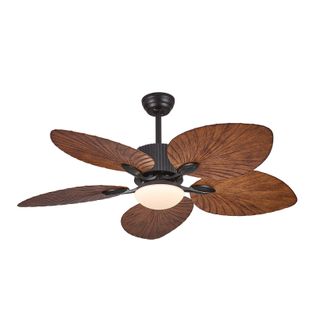 Ventilateur Plafond LED 132 Cm, 5 Pales Feuille Bois, 6 Vitesses, Réversible Silencieux