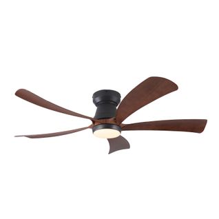 Ventilateur Plafond LED 132 Cm, 5 Pales Bois, Noir, Réversible été/hiver