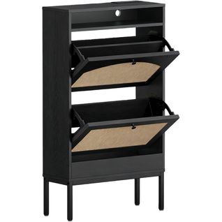 Meuble à Chaussures Avec Prise Intégrée 59x22,5x103,5 Cm, Finition Bois, Design Moderne