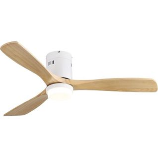 Ventilateur De Plafond 132cm + LED 18 W, 3 Pales En Bois Massif , Et Télécommande, Bois Clair