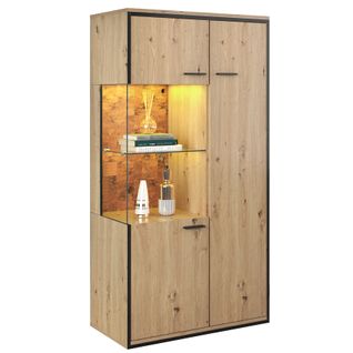 Vitrine Moderne 77.5lx40lx150h Cm, Avec Éclairage LED, Porte Vitrée, Mdf, Grain De Bois