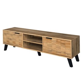 Meuble TV Moderne 160.5x35.5x45cm Avec 2 Portes Et 2 Compartiments Ouverts, Couleur Bois